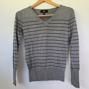 Mossimo Women's V Neck Grey and Black Striped Sweater